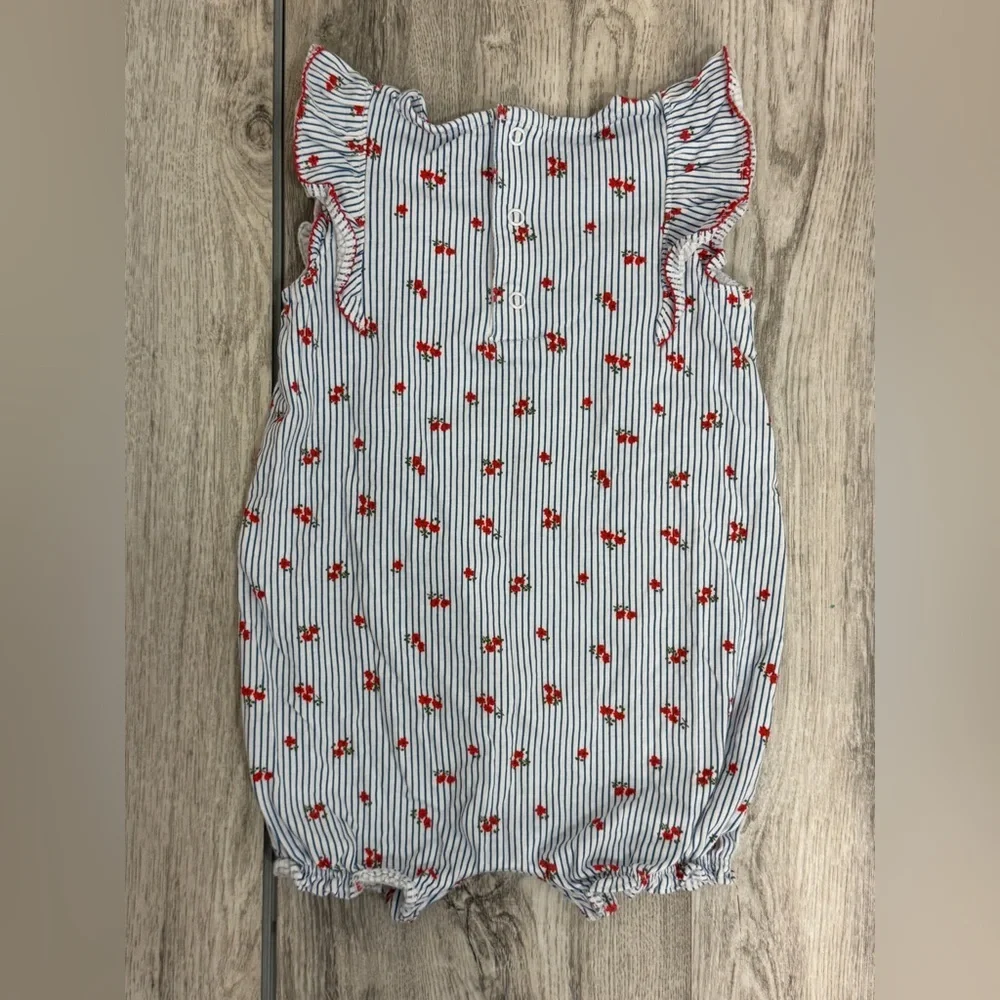 Carter's Blue and Red floral  Print Blouse with Smocked Detail